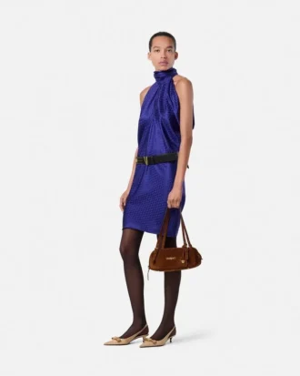 V Allover Jacquard Seiden-Minikleid
