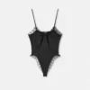 V Allover Jacquard-Seidenbodysuit