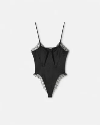 V Allover Jacquard-Seidenbodysuit