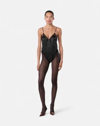 V Allover Jacquard-Seidenbodysuit