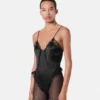 V Allover Jacquard-Seidenbodysuit