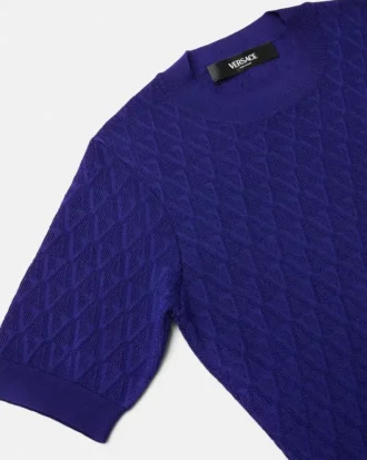 V-Ausschnitt-Midikleid aus Jacquard-Strick