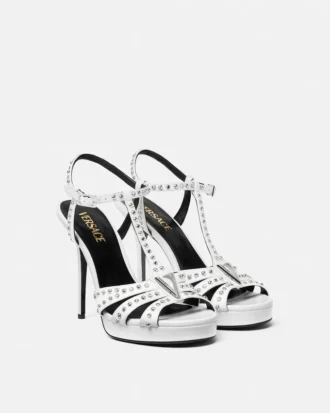 V-förmig verzierte Ledersandalen 120 mm