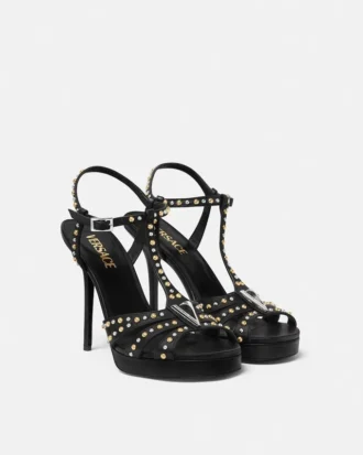 V-förmig verzierte Ledersandalen 120 mm