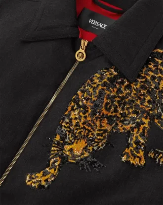 Versace Leopard Mélange-Wollblousonjacke