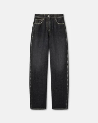 Verzierte Regular-Fit-Jeans mit hoher Taille