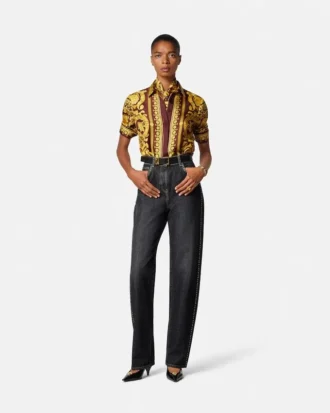 Verzierte Regular-Fit-Jeans mit hoher Taille
