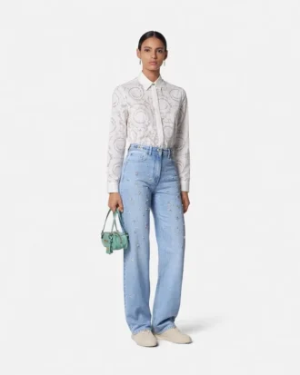 Verzierte Regular-Fit-Jeans mit hoher Taille
